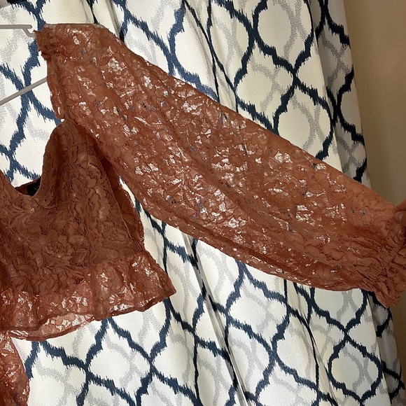 Ready To Mingle Cropped Lace Peplum Blouse- Blush - Picture 4 of 4